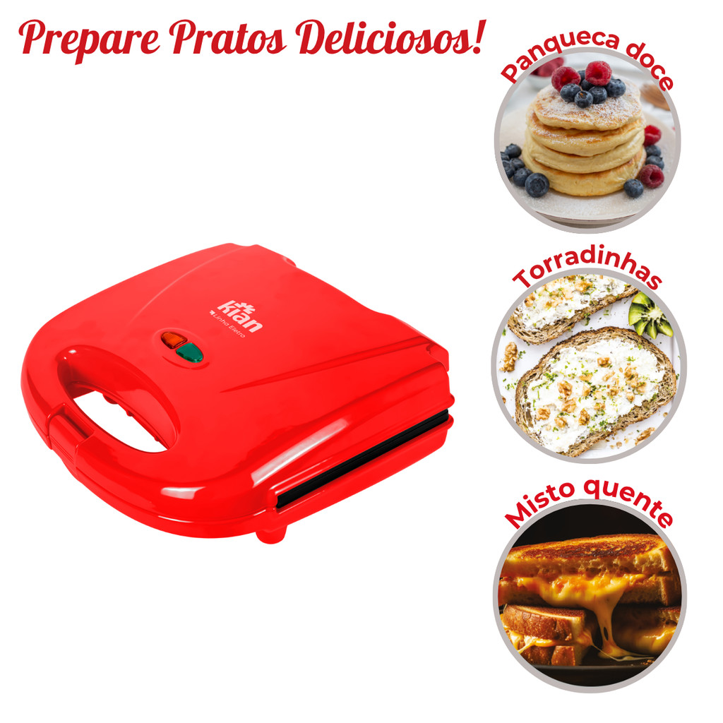 Sanduicheira Grill 2 Em 1 Elétrica 750w Para Torradas Misto Cafeteria Casa Cozinha - Kian