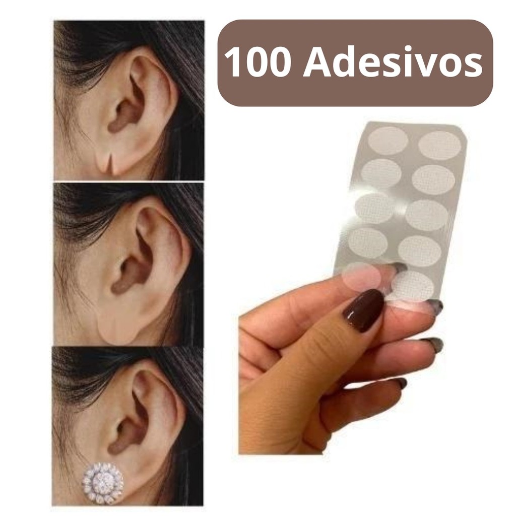 100 Adesivo Sustentação Orelha Rasgada Alongada Lóbulo Machucado  Brincos Pesados Prático Invisível
