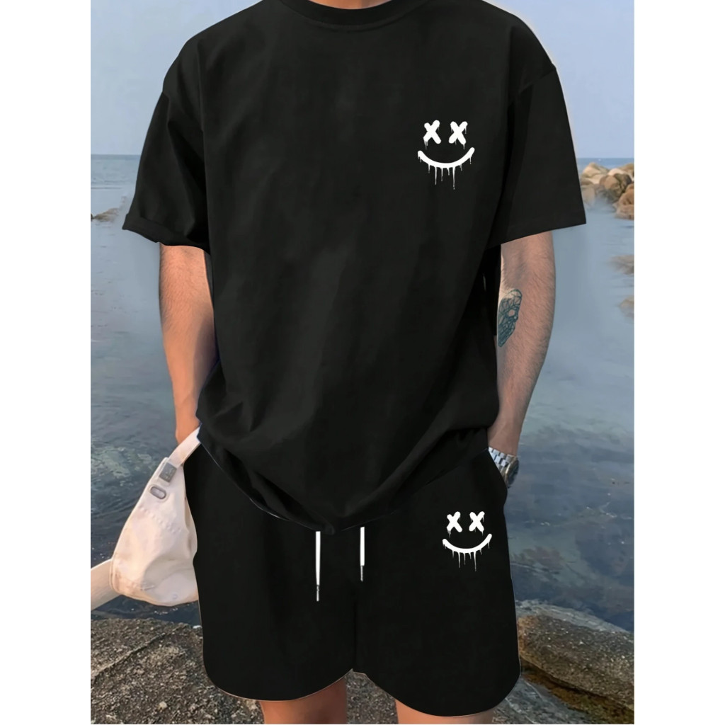 Conjunto Streetwear Camiseta Camisa T-Shirt + Bermuda Shorts Moletom Smile Derretendo