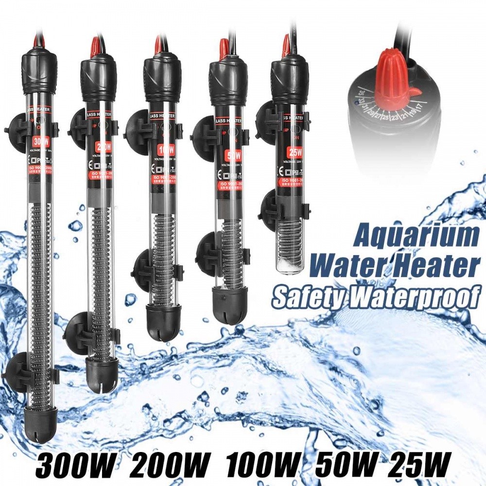Aquecedor Submersível de Vidro 25–300W com Termostato Automático para Aquário