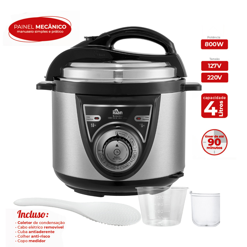 Panela De Pressão Elétrica 4l Inox Acessórios Casa - Kian