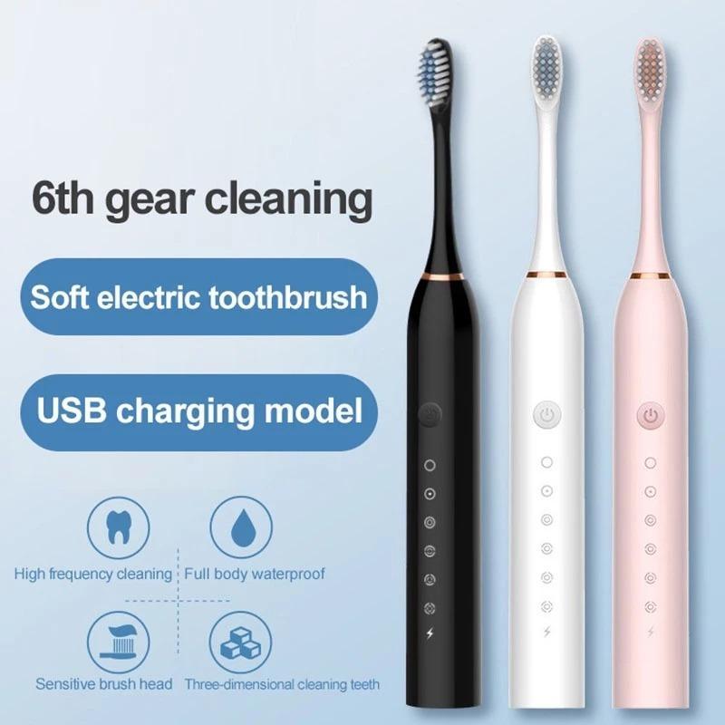 Kit 2 Escovas Elétricas USB | 6 Engrenagens + 8 Cabeças | À Prova dÁgua para Casa, Viagens e Academia