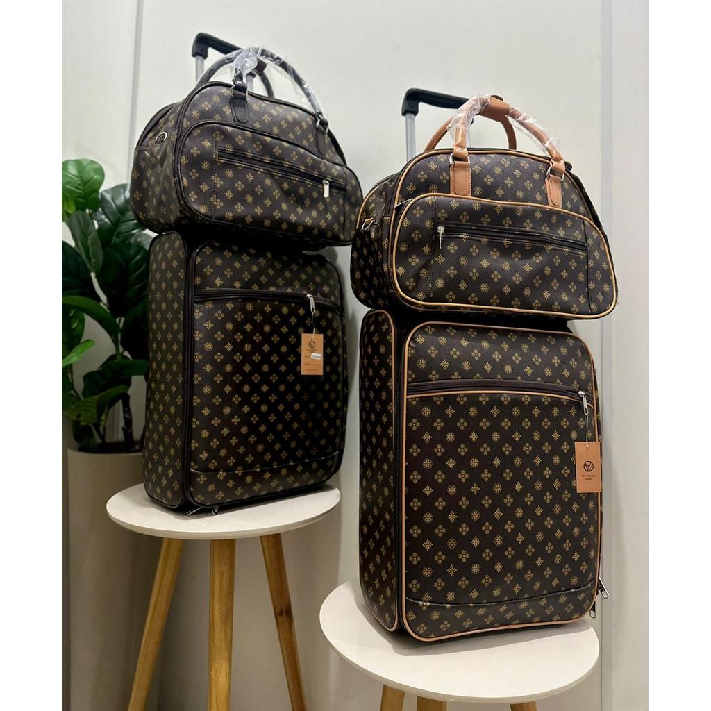 Kit Mala De Viagem De Bordo Couro Sintético Estampa Com Rodinha + Bolsa De Mão Reforçada - Padrão ANAC