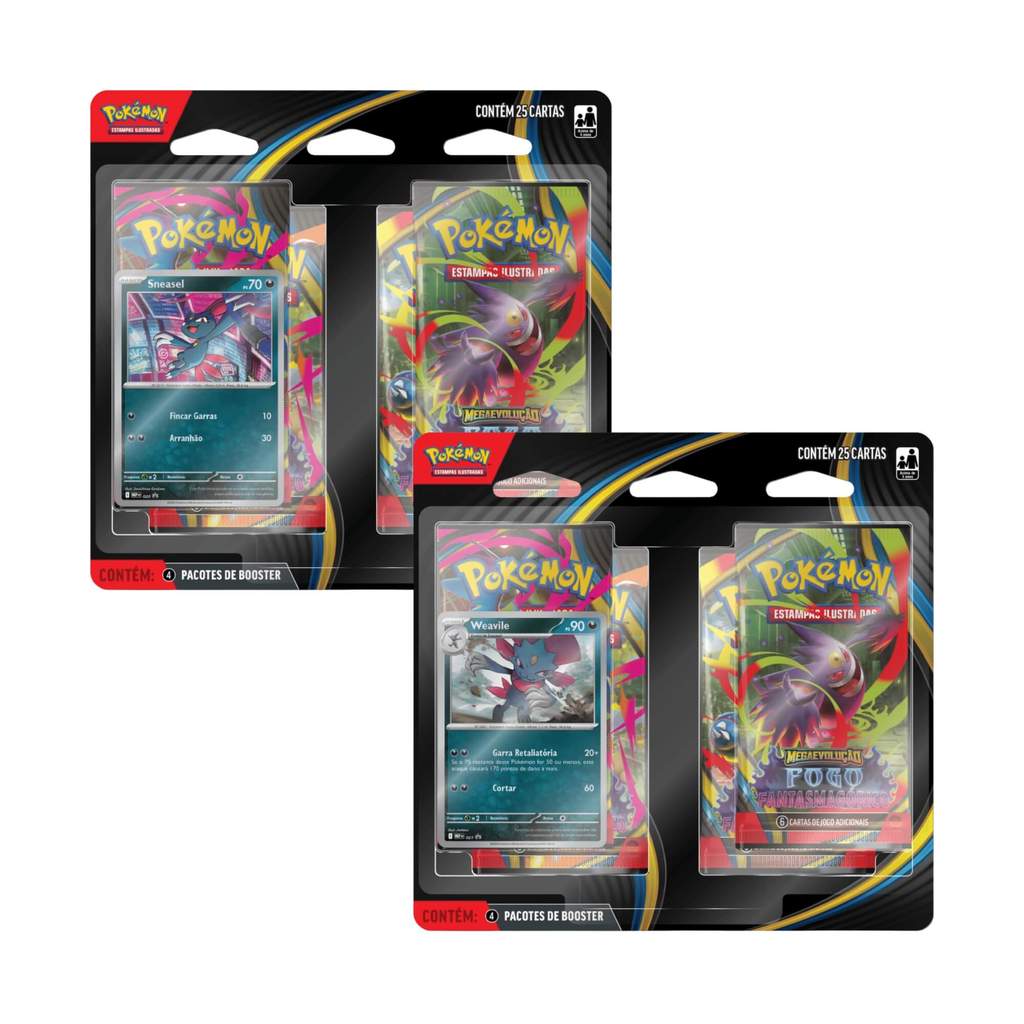 Pokemon 2x Blister Quadruplo Fogo Fantasmagórico Sneasel e Weavile Copag - 35678