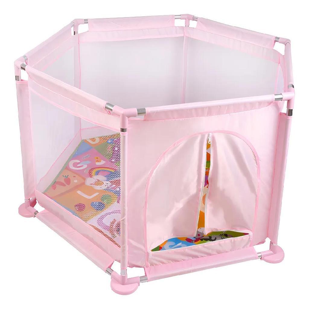 Cercadinho Portátil Rosa para Bebê com Tecido Liso