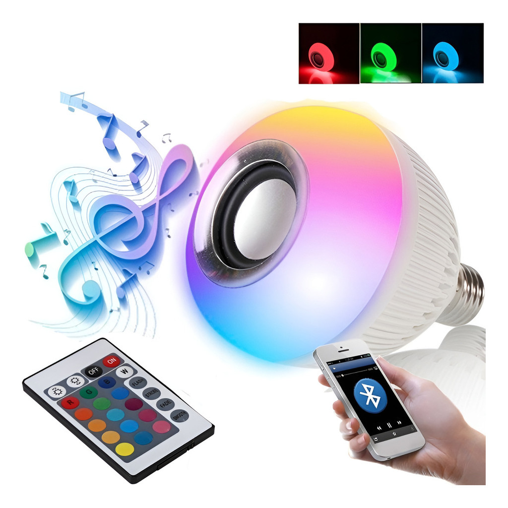 Lâmpada LED Bluetooth RGB com Caixa de Som
