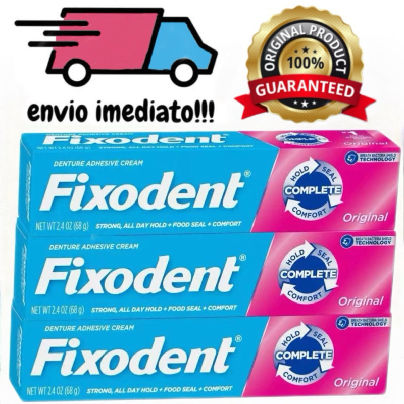 kit de 3 Fixodent Original 68g（3 turbo）-Envio Imediato 100% Original Fixador De Prótese Em Gel Sem Glúten