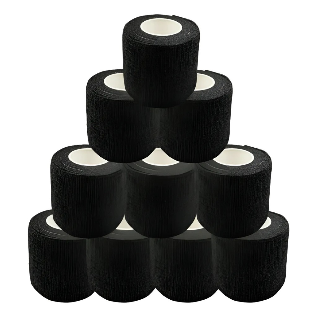 Bandagem Para Biqueira Tatuagem Kit 10 Rolos Tattoo 5 Metros Adesiva Cor Lisa Preto Azul Rosa Verde