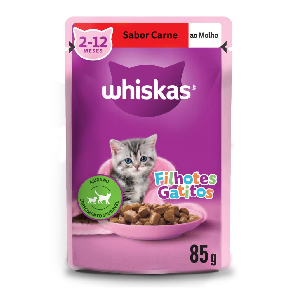 Ração Úmida Whiskas Sachê Carne ao Molho para Gatos Filhotes 85 g
