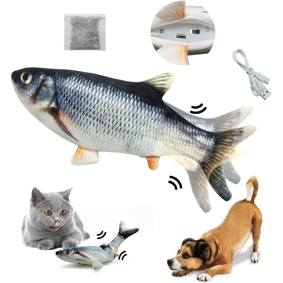 Brinquedo Peixe Elétrico p/ Gatos e Cães Interativo com Sensor Movimento Recarregável USB