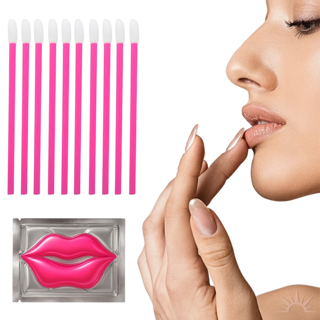 Kit Máscara Pad Labial Profissional + Bastões Aplicador Gloss para Cuidados Labiais