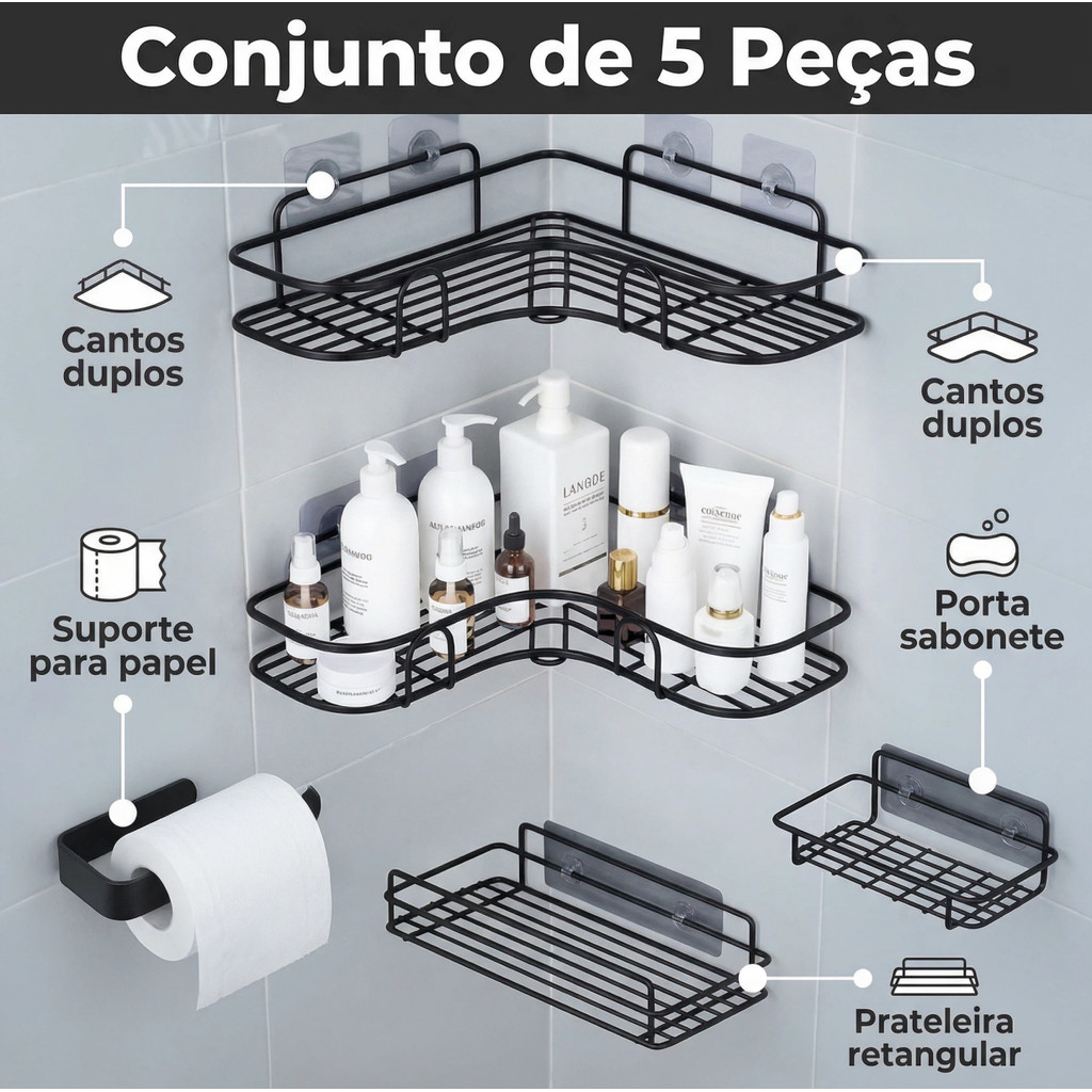 1/2/3/4/5 Suportes Banheiro Cozinha Porta Shampoo Organizadores De Metal Rack Prateleiras Com Adesivos