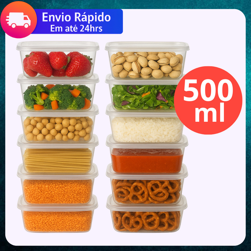 Kit 15 Pote 500ml Transparente REFORÇADA Reutilizável Freezer Microondas BPA Free Organizado Marmita
