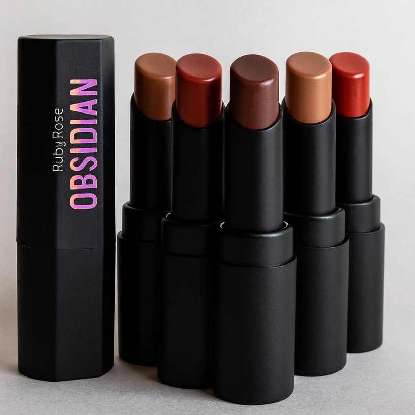 Batom Cream Satin Obsidian Ruby Rose – Alta Cobertura, Conforto e Brilho, 6 cores