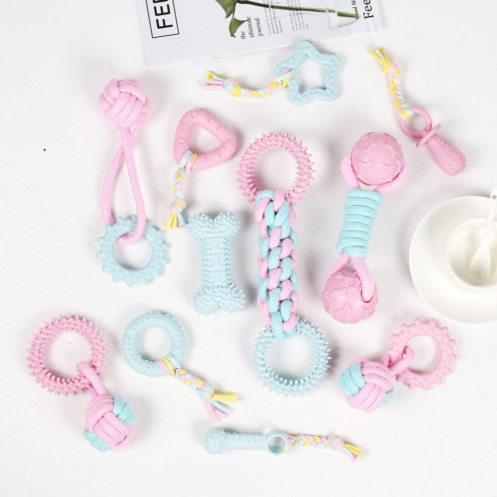 Pet Brinquedo Mordedor para Cães com Corda e Bola Cor Pastel Alta Resistência