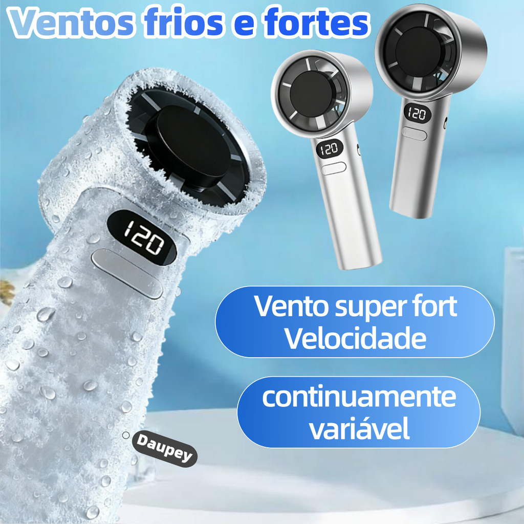 Ventilador portátil de alta velocidade, ventilador USB recarregável, display digital LED, 120 níveis de velocidade