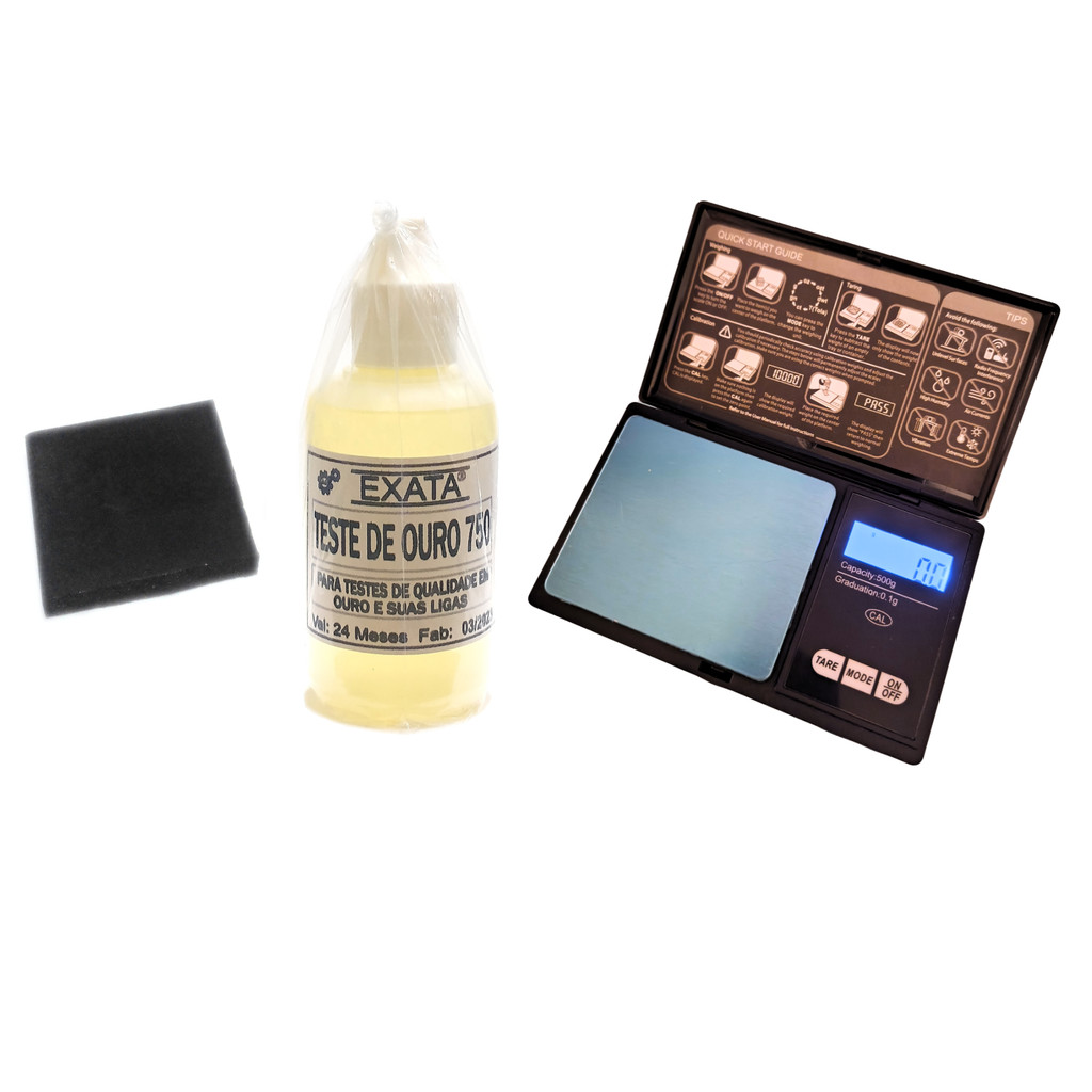 Kit Teste Ouro - Pedra De Toque + Ácido 18k + Pocket 500g B2