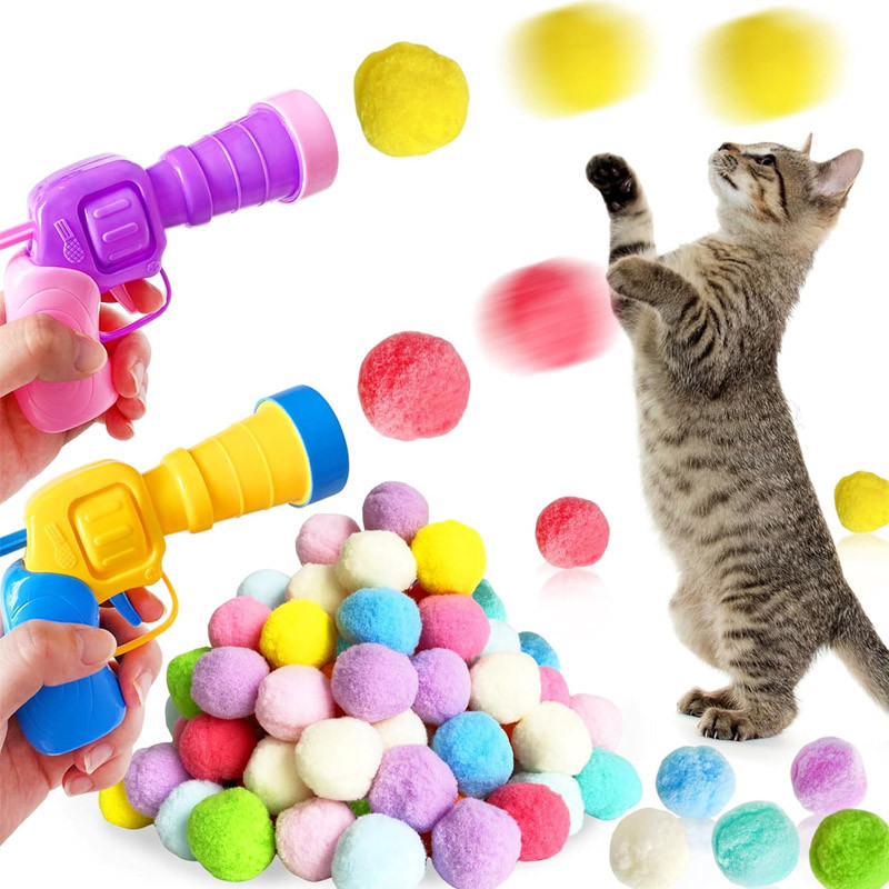 Brinquedos Interativos De Lançamento Para Gatos Gatinhos De Estimação De Tiro Com Pistola De Pelúcia