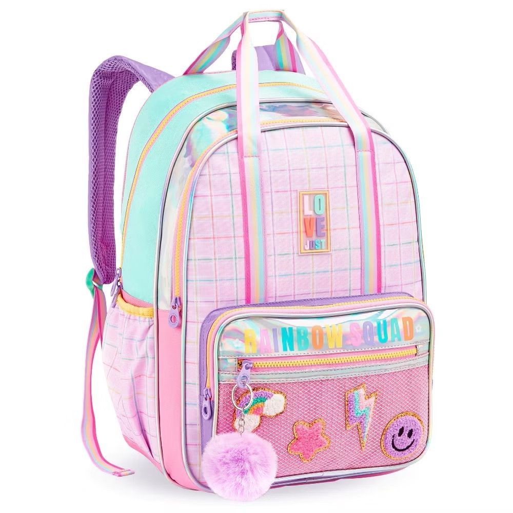 Mochila de Costas Feminina Rainbow love Just PomPom e completa