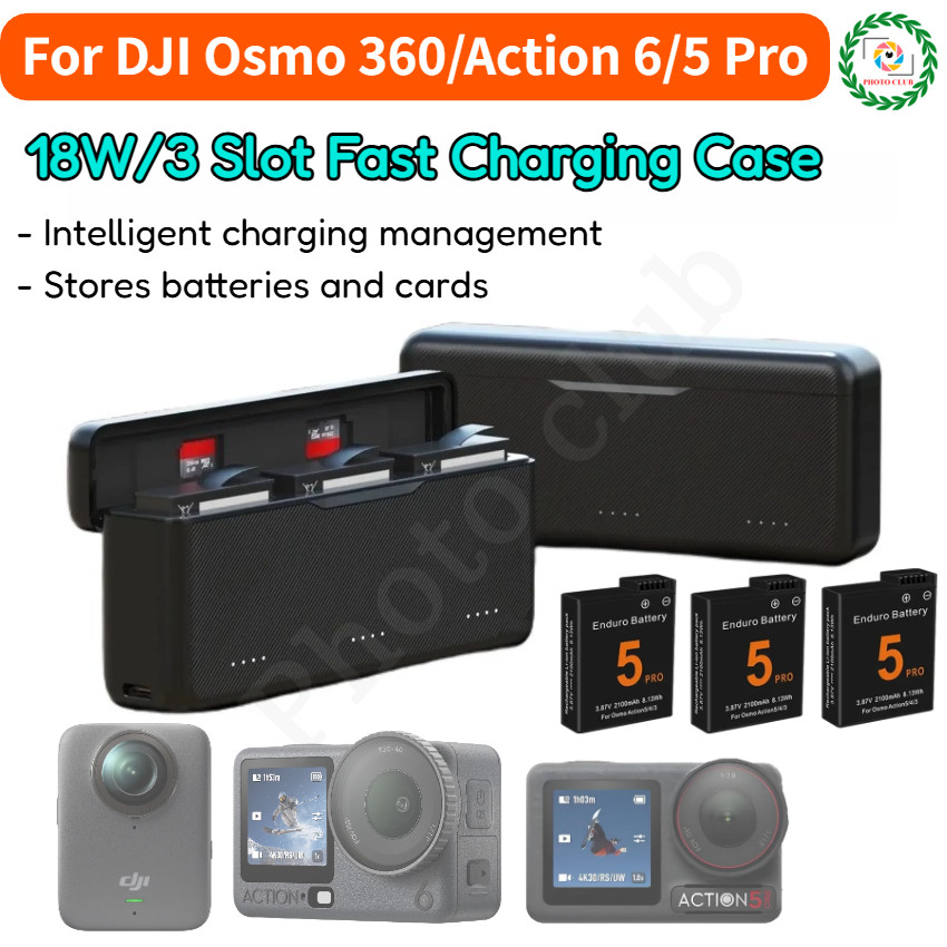 Para DJI Action 6/5 Pro 2100mAh Bateria Recarregável De Íon-Lítio Osmo 360 3 Slot Caso De Carregamento Rápido Substituir