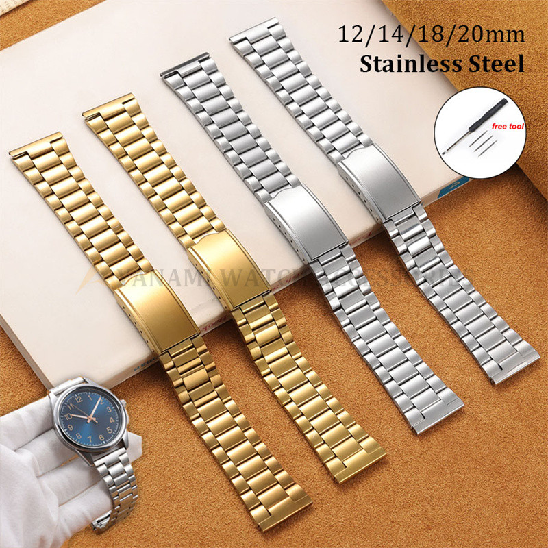 Clássico Pulseira De Relógio De Aço Inoxidável 12mm 14mm 18mm 20mm Metal Fivela Dobrável Universal Vintage Masculino Fem