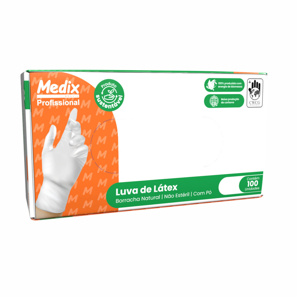 100un Luva Latex Profissional com Pó Medix - P-M-G-GG