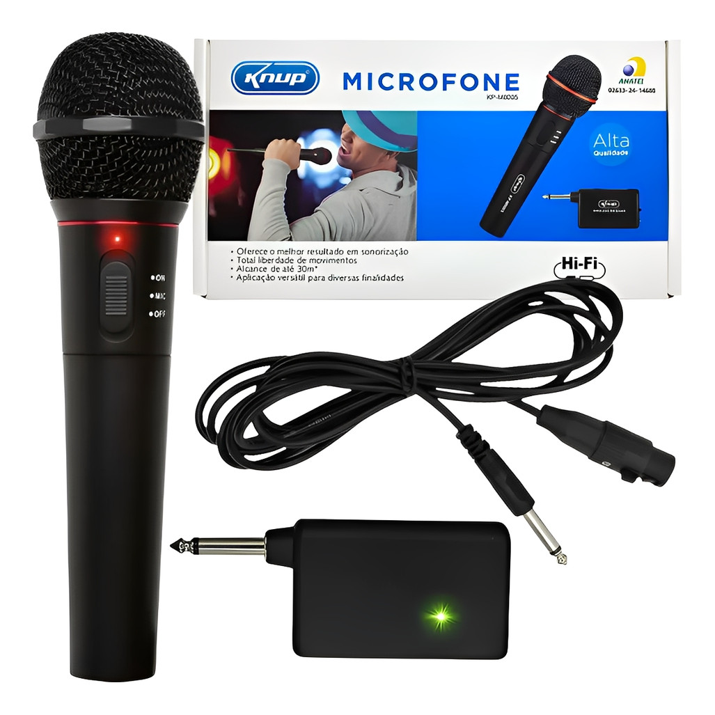 Microfone Sem Fio Profissional P10 Alcance 30m Unidirecional Freq FM Karaokê Gravação Transmissão