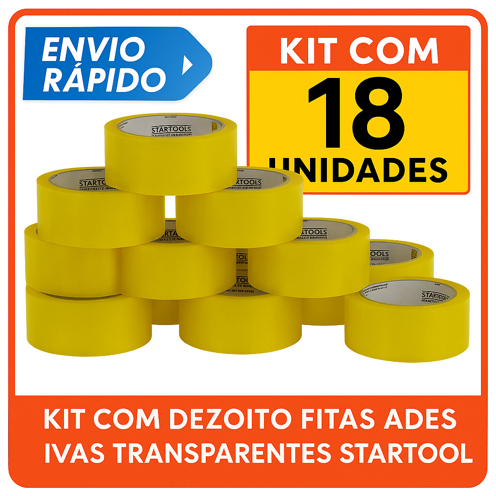 Kit com 18 Rolos de Fitas Adesivas Transparentes Startools – Super Cola, 42mm x 40m