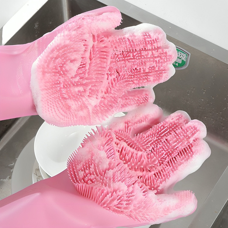 Par Luva Mágica Lavar Louça Silicone Multifuncional Esfrega Prato Pet Cozinha Banheiro