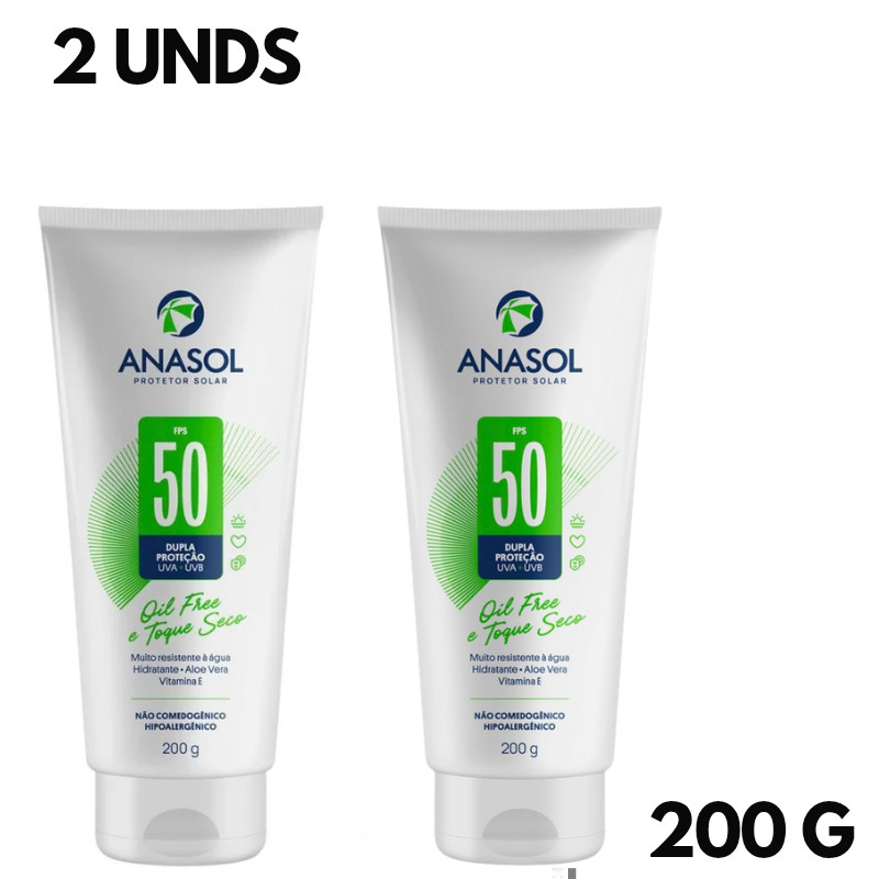 ​Kit Anasol FPS 50 Rosto e Corpo - 2x 200g Não Oleoso Oil Free - Envio Rápido