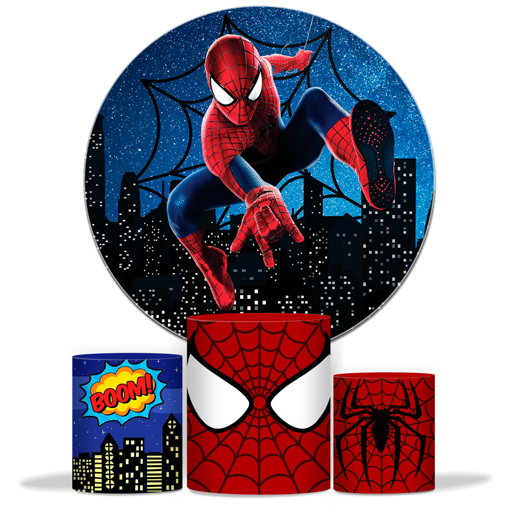 Trio Capa Cilindros + Painel Redondo Homem Aranha Spider 1,50x1,50 !
