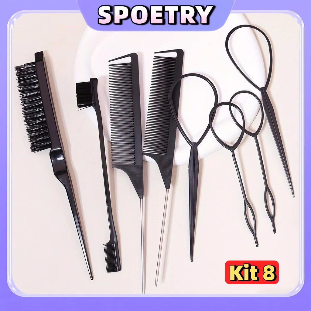 Kit 8 Conjunto De Escovas De Cabelo Com Trança Francesa, Pentes De Rabo De Rato, Itens Essenciais Para Viagem