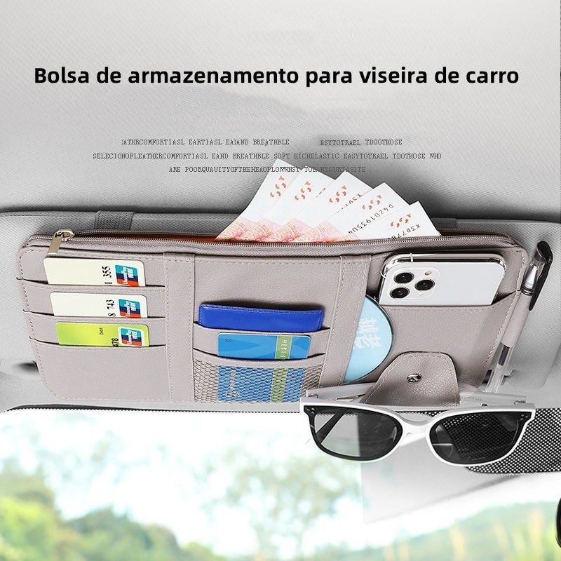 1 Unidade Clipe De Armazenamento Universal Para Guarda Sol De Carro Couro Multifuncional e Óculos