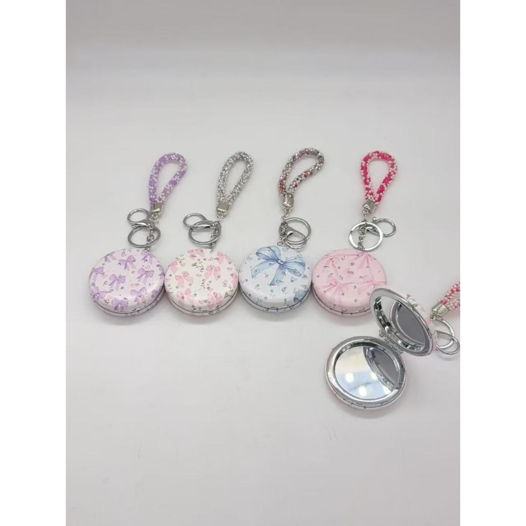 Mini Espelho De Maquiagem Para Bolsa Chaveiro Pequeno Com Líquido E Glitter Dobrável Portátil