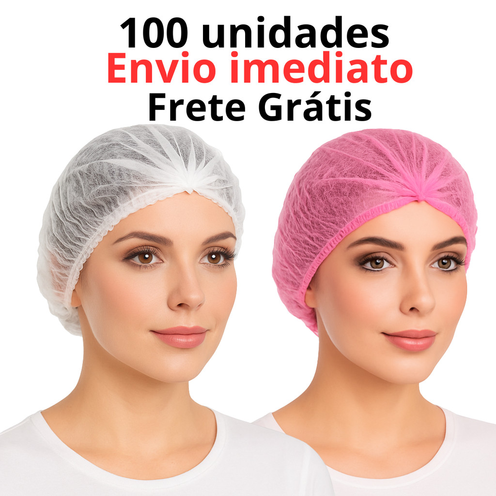 Touca Descartável TNT Rosa Branca 100 Unidades Sanfonada Hospitalar Estética Cozinha Proteção