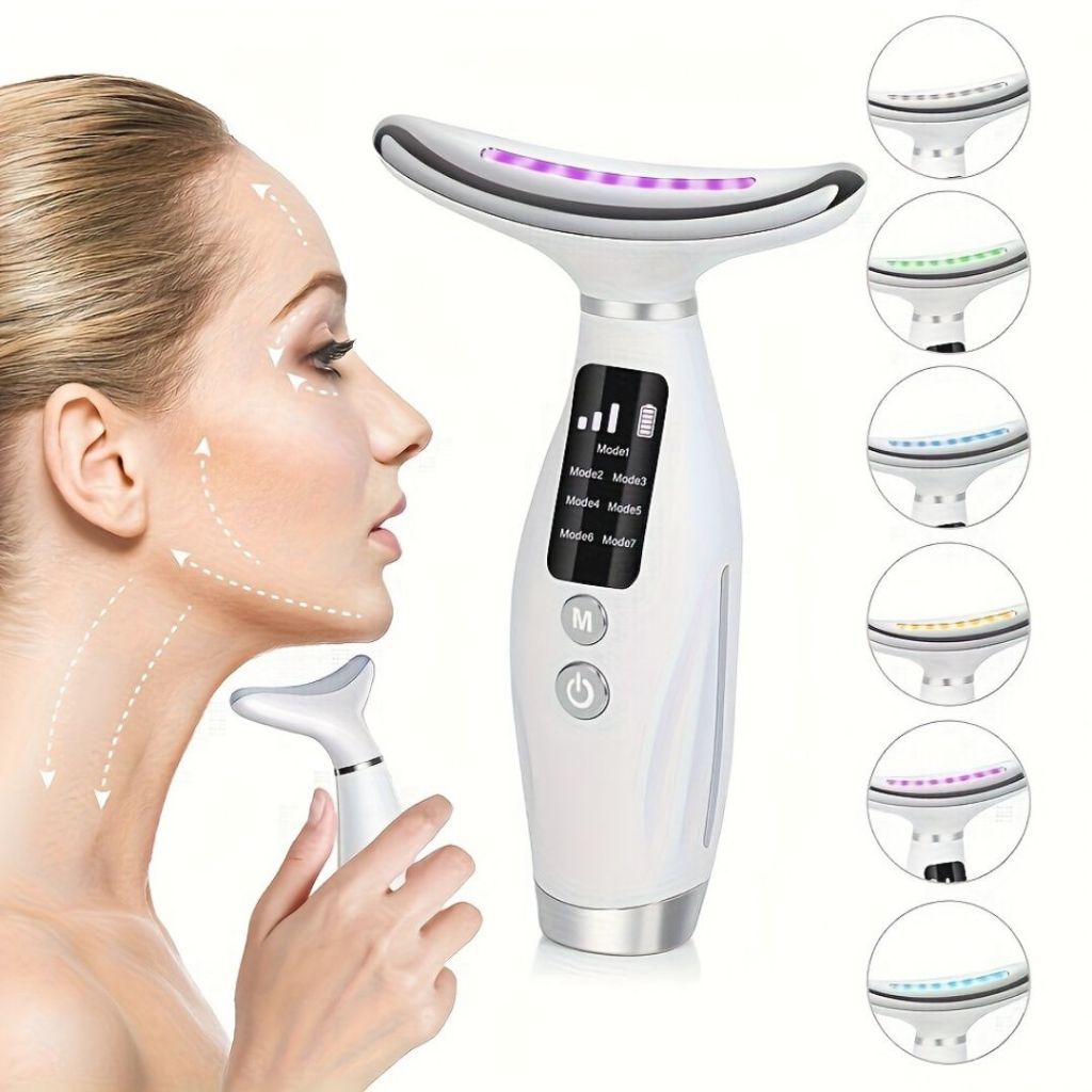 Massageador de Pele LED | Portátil para Rosto e Pescoço + Firmeza