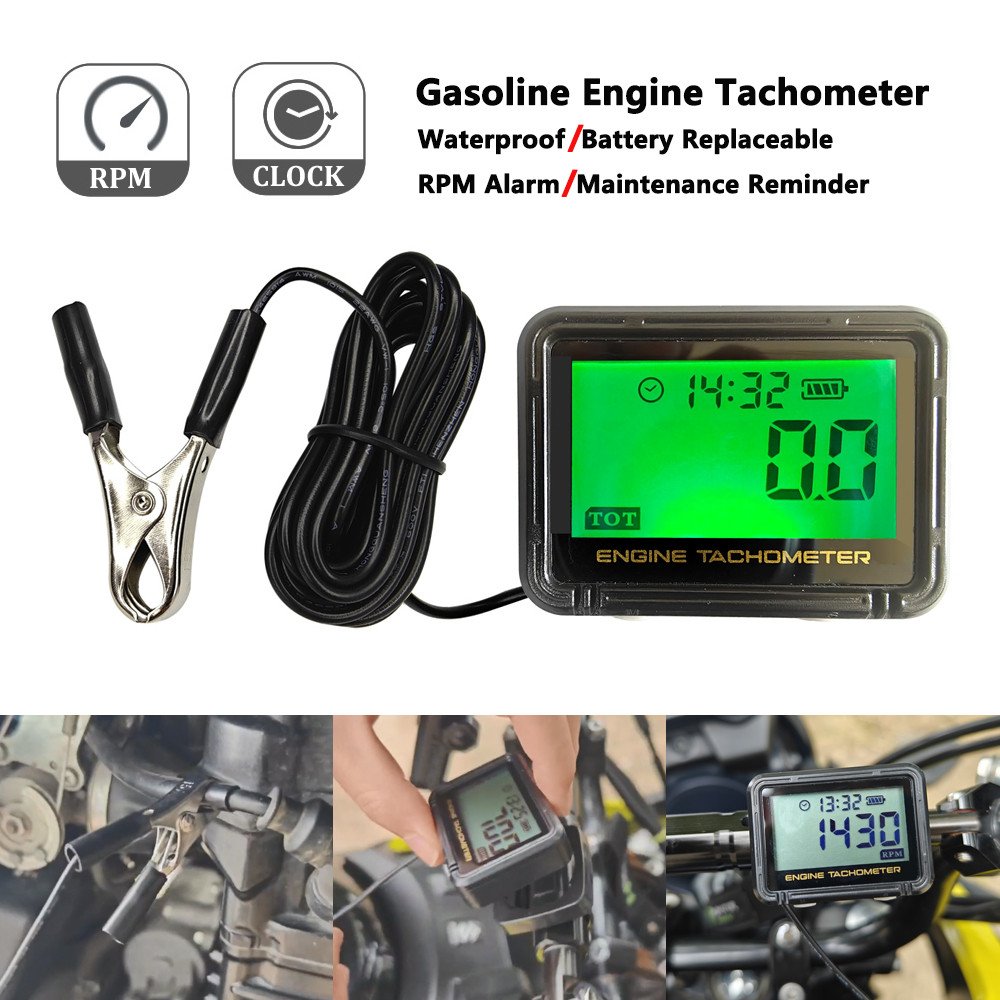 Tacômetro Medidor De Hora Digital Motocicleta ATV Cortador De Grama Do Motor LCD SVC Alerta Indutivo RPM Relógio Backlig