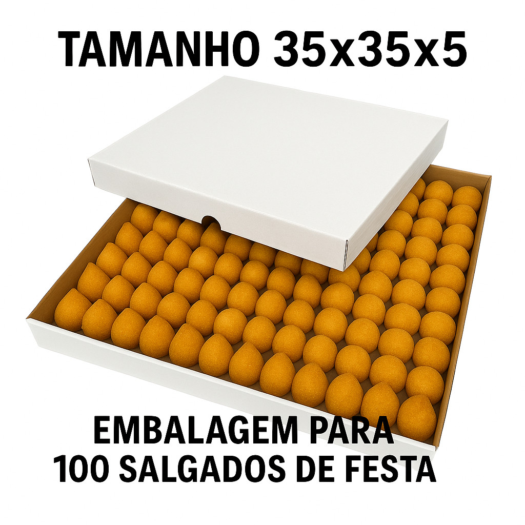 10 Caixa Papelão para Salgados 35x35x5 cm – Tampa e Fundo – Branco e Kraft - Envio Imediato