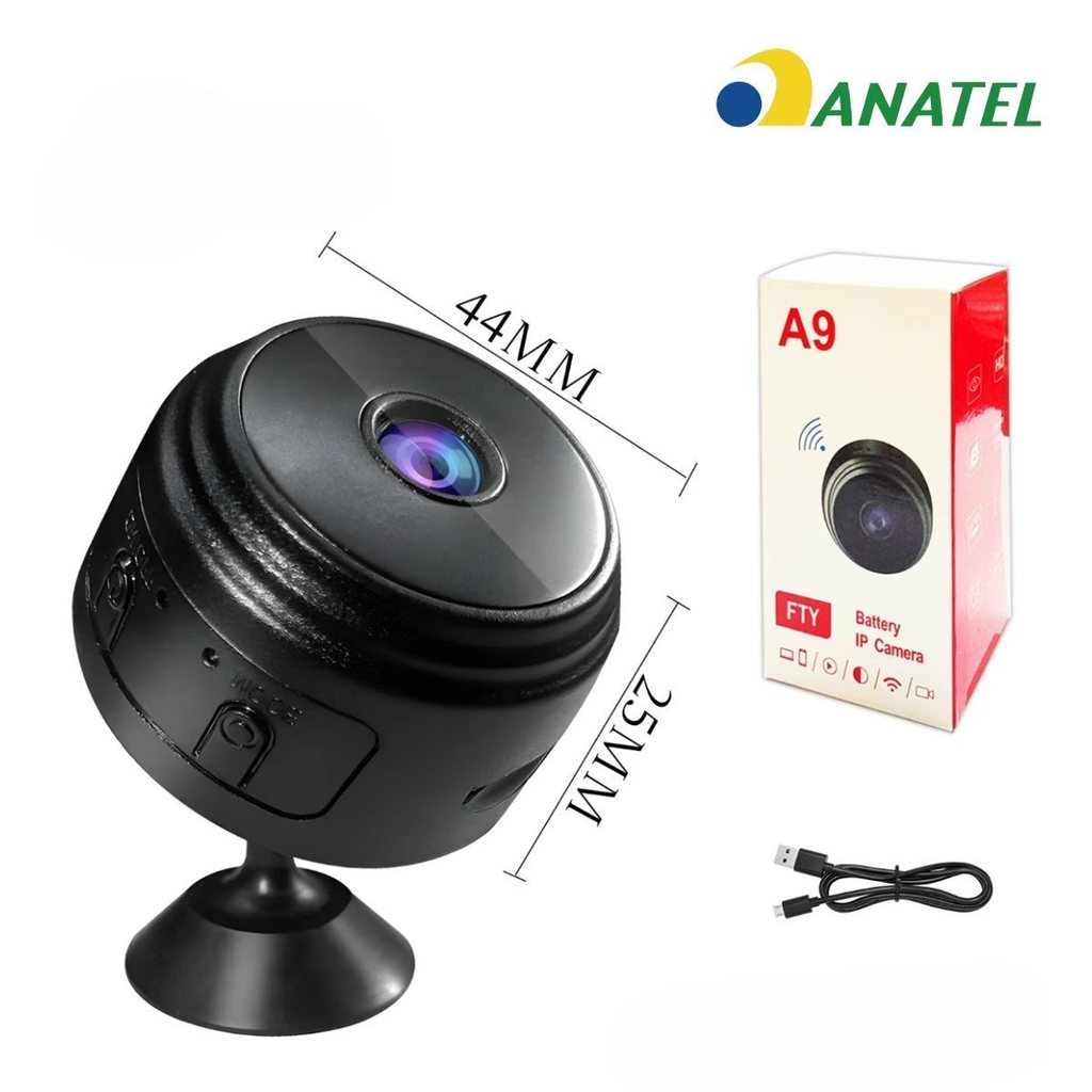 Câmera A9 Mini HD com Sensor de Presença Wi-Fi 110V e Suporte para Encaixe Su