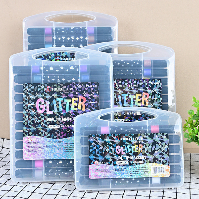 Marcador Glitter 12/24/36/48/60 caneta de glitter de cabeça dupla marcador de cabeça dupla brilhante