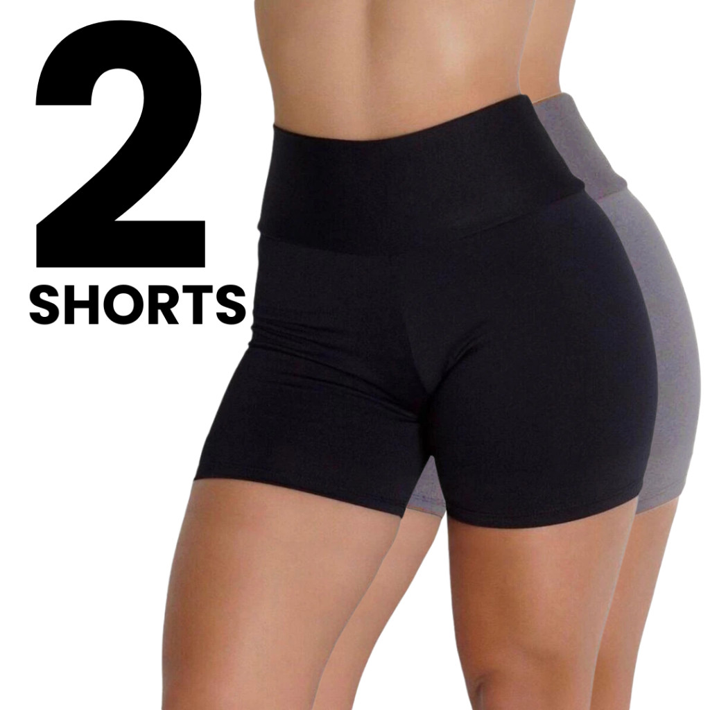KIT 2 ShortInho Feminino Meia Coxa Legging Suplex Feminino Academia Curto Preto Cintura Alta P ao GG