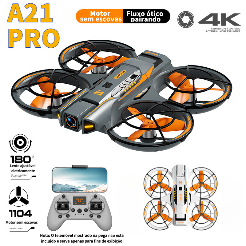 Mini Drone A21 PRO Câmera Dupla 180⁰ Sensor Evita Obstáculos Sensor Fluxo Óptico Estável Led Manobra 360⁰ Wifi FPV HD