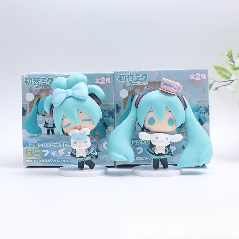 10.5cm Anime Hatsune Miku Sanrio Figura Com Cinnamoroll Pvc Bonito Estátua Coleção Modelo Q Boneca Decoração Brinquedo P