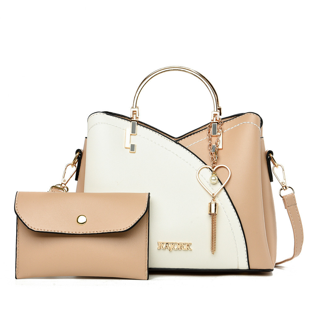 Bolsa Tote Colorblock Simples Feminina de Ombro Clássica Elegante Moderna com Pingente de Borla