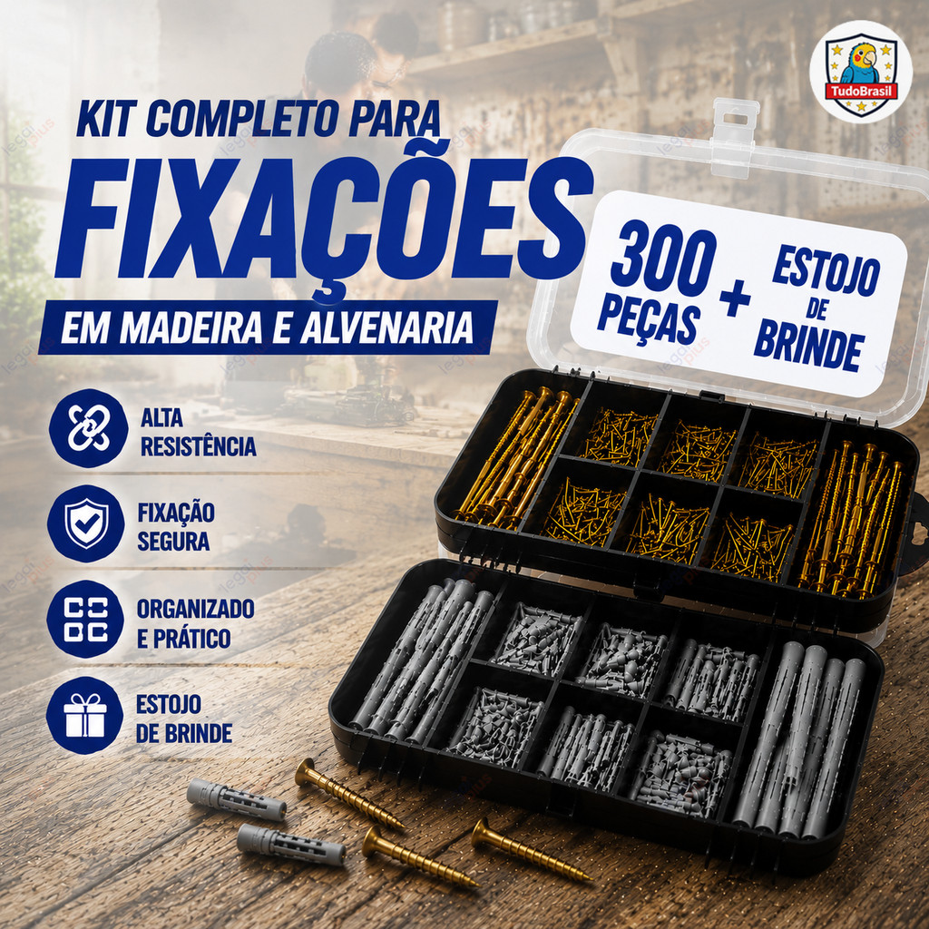 Kit 300 peças parafusos buchas estojo resistente para reparos em casa e trabalho