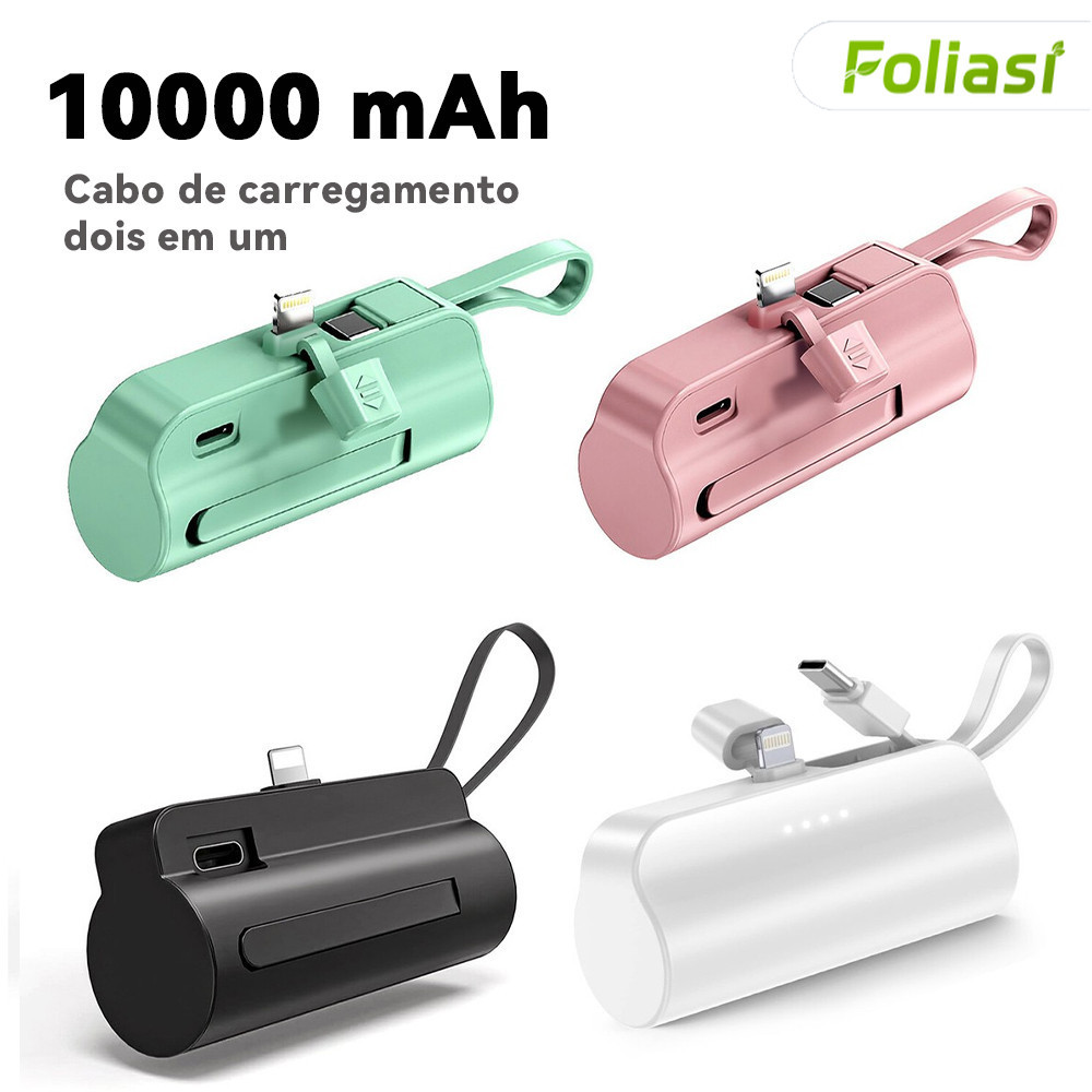 Carregamento rápido sem fio: Mini Power Bank 10000mAh 2 em 1, com iPhone e entrada USB-C