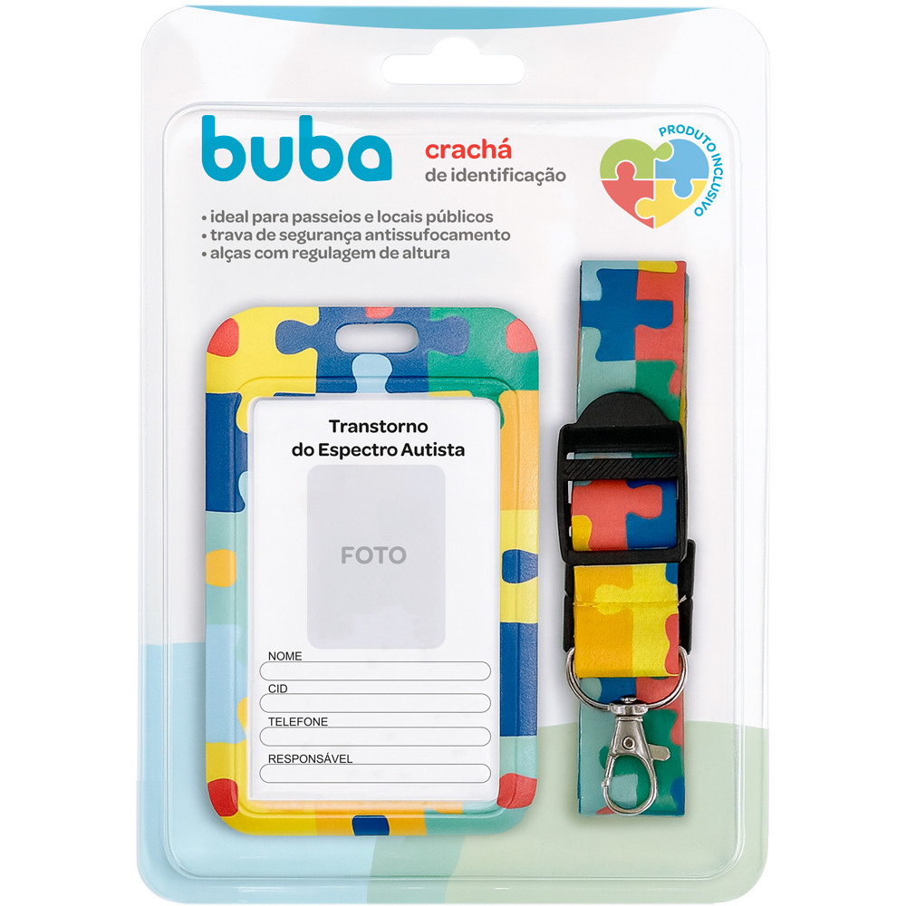 Cracha de Identificação Espectro Autista Buba Regulável Para Autismo com Espaço para Foto e Dados