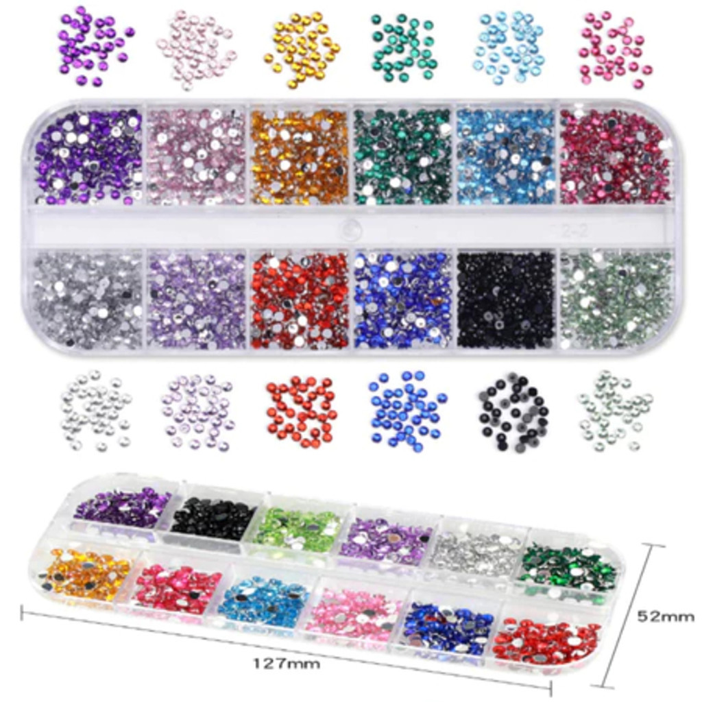 Kit 3 Strass Nail Art Caixa Pedras De Prata Coloridas + Caneta