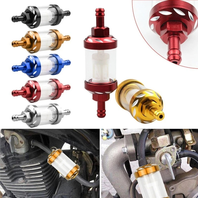 8mm Filtro de gasolina para motocicletas Acessórios para scooters Filtro de óleo transparente em liga de alumínio