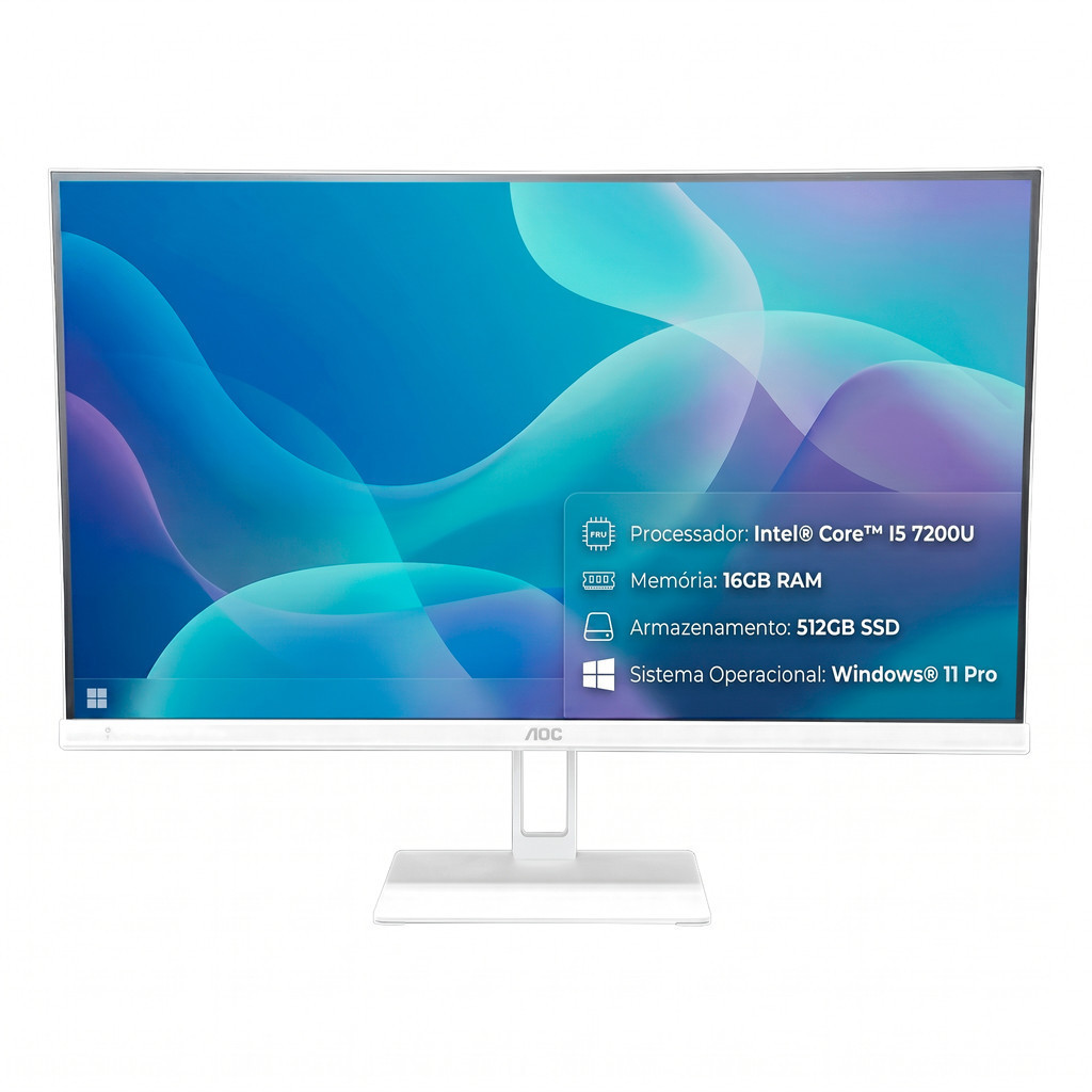 All In One Computador AOC 23,8" Full HD Intel Core i5 7ª Geração 16GB RAM 512GB SSD Win 11 Pro Completo C/ Teclado+Mouse